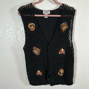 Vintage Koret Crochet Open Weave Boho Knit Vest 90s Size Medium